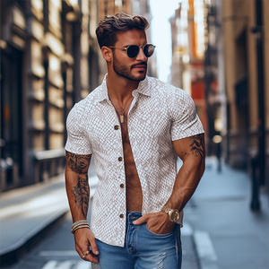 Men's Stylish Classic Slim Fit Snake Texture Print Short Sleeve Shirt
