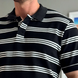 Men's Retro Casual Striped Print Lapel Short Sleeve T-Shirt