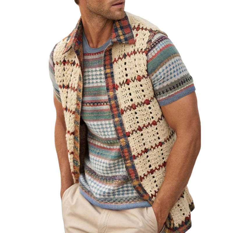 Herren Vintage Apricot Strickweste mit Revers