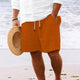 Men's Cotton And Linen Striped Beach Drawstring Shorts