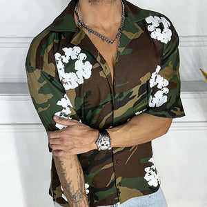 Camisa de manga corta con estampado de camuflaje para exteriores para hombre
