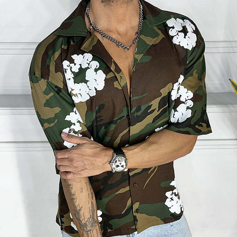 Men's Outdoor Camo Print Short Sleeve Shirt