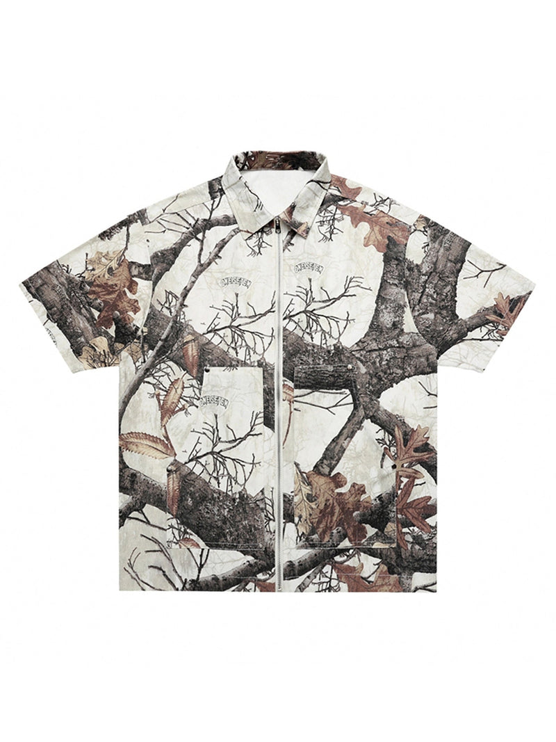 Retro Branches & Fallen Leaves Print Workwear Set