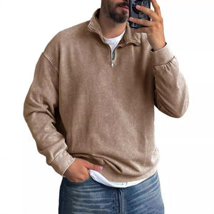 Men's Solid Color Lapel Zipper Sweatshirt