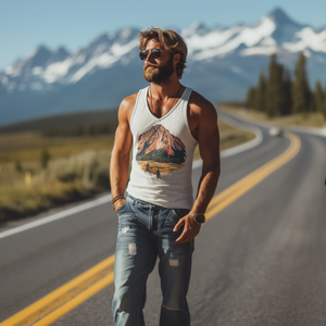 Camiseta sin mangas de algodón con cuello en V y estampado retro americano del Parque Yellowstone para hombre