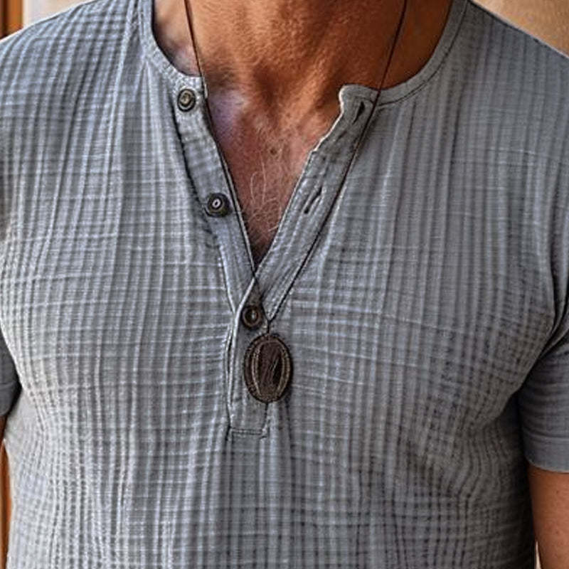 Men's Casual Waffle Henley Neck Slim Fit Short Sleeve T-Shirt