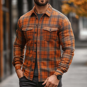 Camisa de manga larga a cuadros retro de primavera para hombre