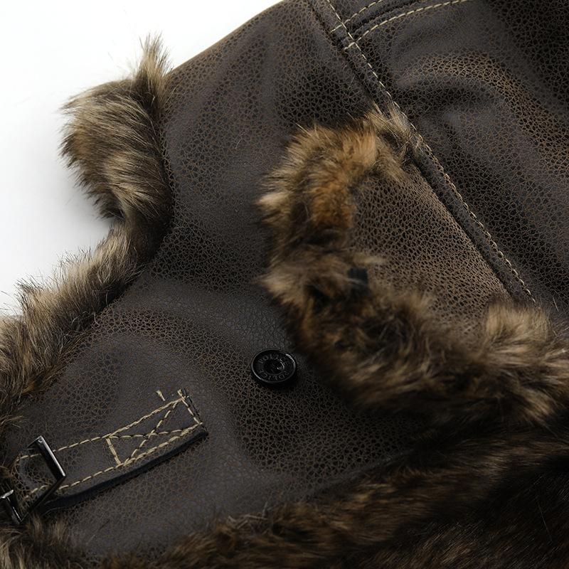 Gorro de cuero grueso y cálido con protección para los oídos para hombre