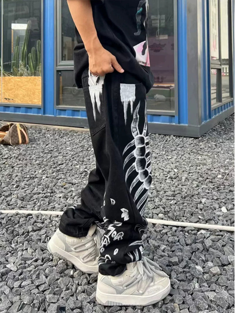 Skull Centipede Print Casual Pants