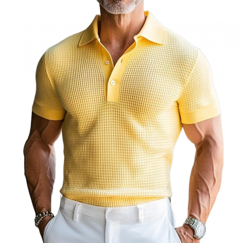 Men's Spring Fashion Classic Waffle Bright Color Golf Polo Shirt MTA0130D9K