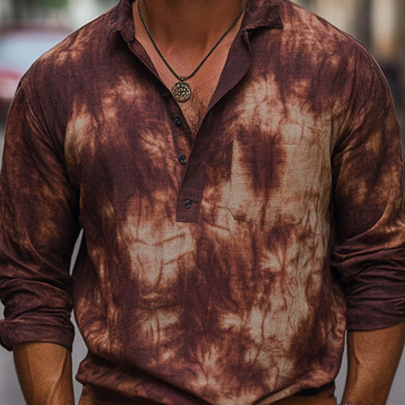 Camiseta informal de algodón teñido anudado en marrón rojizo de verano para hombre