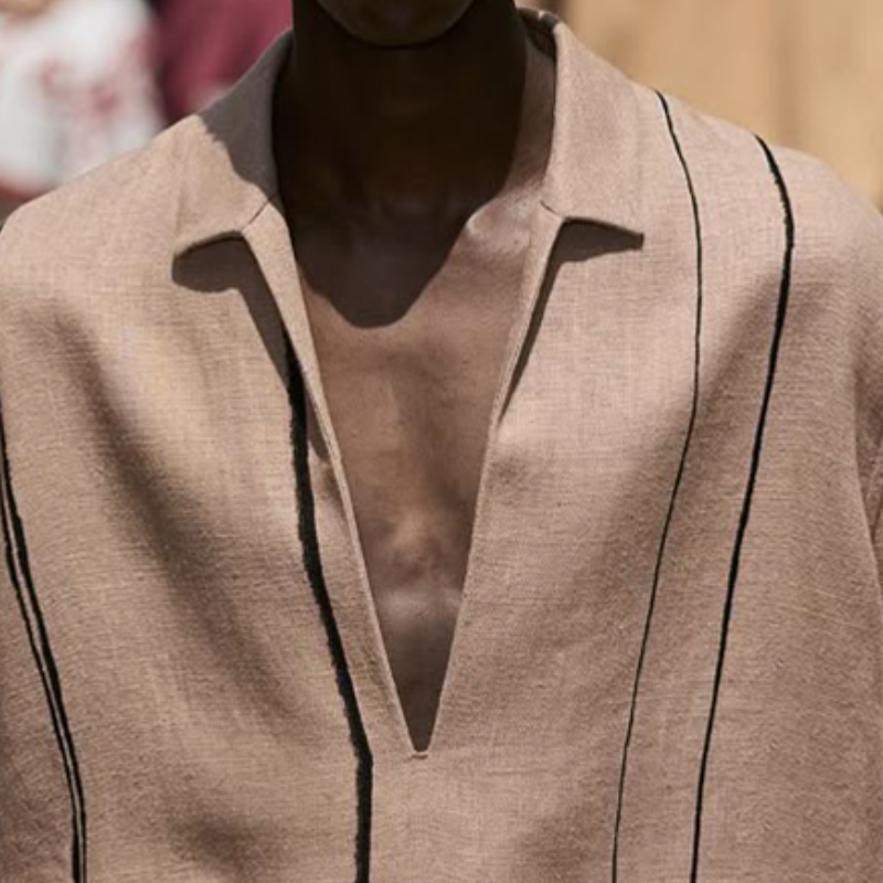 Camisa informal de algodón y lino con cuello en V y manga tres cuartos para hombre, de primavera y verano