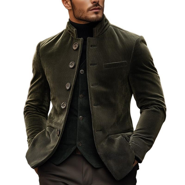 Herren Vintage Cord Stehkragen Einreihiger Slim Fit Blazer