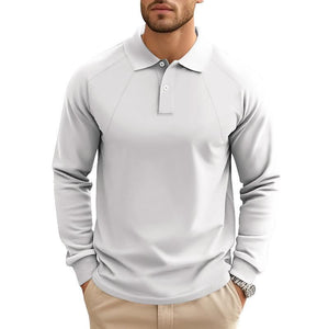 Polo informal de manga larga raglán con solapa de color liso para hombre