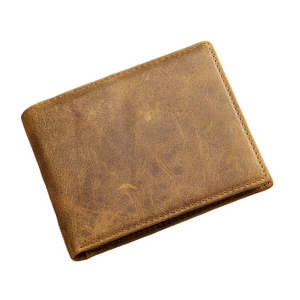Men's Vintage Top Layer Cowhide Short Bi-Fold Wallet