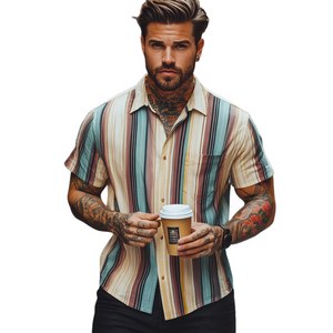 Men's Retro Colorblock Striped Short Sleeve Shirt
