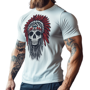 Men's Vintage Cotton Indian Skull Printed Casual Sports Round Neck Short Sleeve T-Shirt