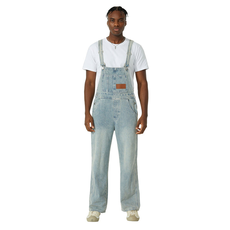 Loose Fit Stonewashed Bib Overalls - Men's