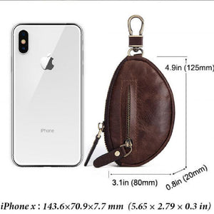 Cartera clásica de piel de vaca con cremallera para llaves de coche para hombre