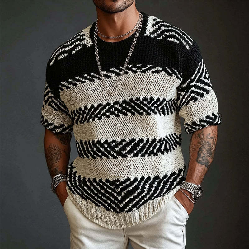 Men's Contrast Knitted Round Neck Half Sleeve Sweater T-Shirt