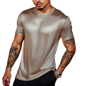 Men's Solid Color Glitter Round Neck Short Sleeve T-Shirt
