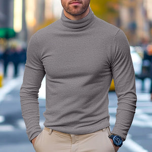 Camiseta de cuello alto de manga larga para hombre, 65 % algodón, color liso, cuello alto, formal, para exteriores, manga larga, cuello alto, ropa informal de uso diario, estilo urbano.