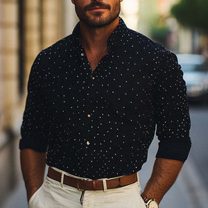 Camisa informal de punto con cuello alto y lunares de diamante para hombre