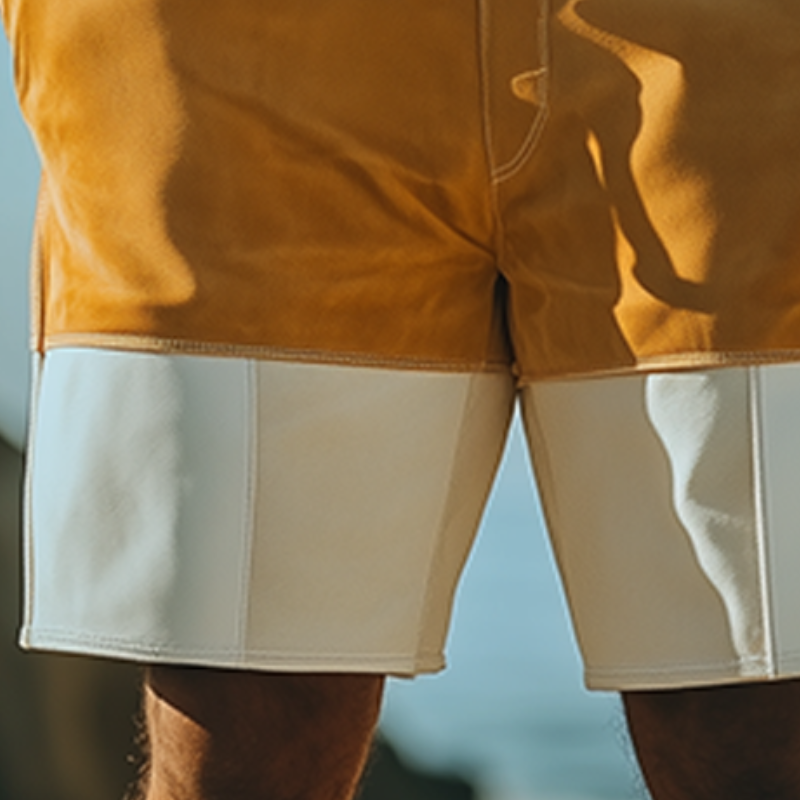 Pantalones cortos de gamuza con cintura elástica y costuras de colores contrastantes para hombre, moda de primavera y verano