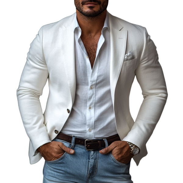 Blazer informal de dos botones con solapa y muesca de dralón de color liso para hombre