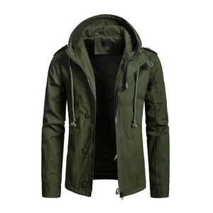 Lässige Herren-Cargojacke aus gewaschener Baumwolle mit Patchwork-Kapuze und schmaler Passform 