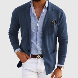 Blazer informal de punto entallado con solapa de muesca para hombre, botonadura sencilla