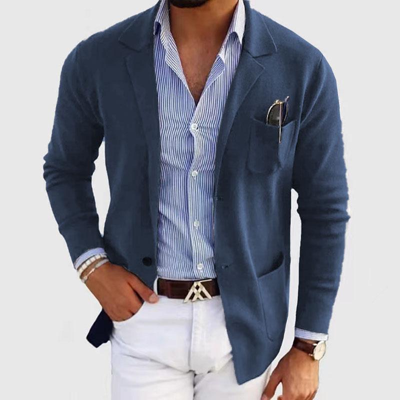 Lässiger, einreihiger Strickblazer mit Revers für Herren im Slim-Fit
