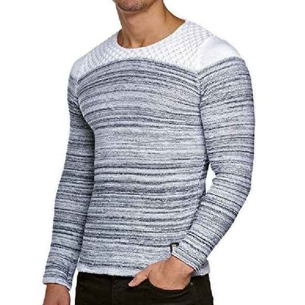 Suéter de punto a rayas con cuello redondo informal para hombre