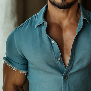 Men's Retro Casual Ripped Lapel Short Sleeve Shirt