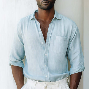 Einfarbiges, einfaches, lässiges Langarmhemd für Herren