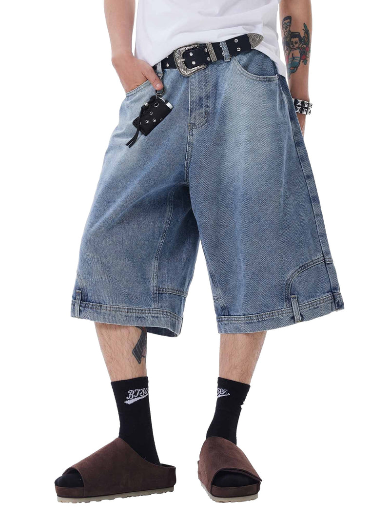 Retro Reverse Design Washed Denim Jorts