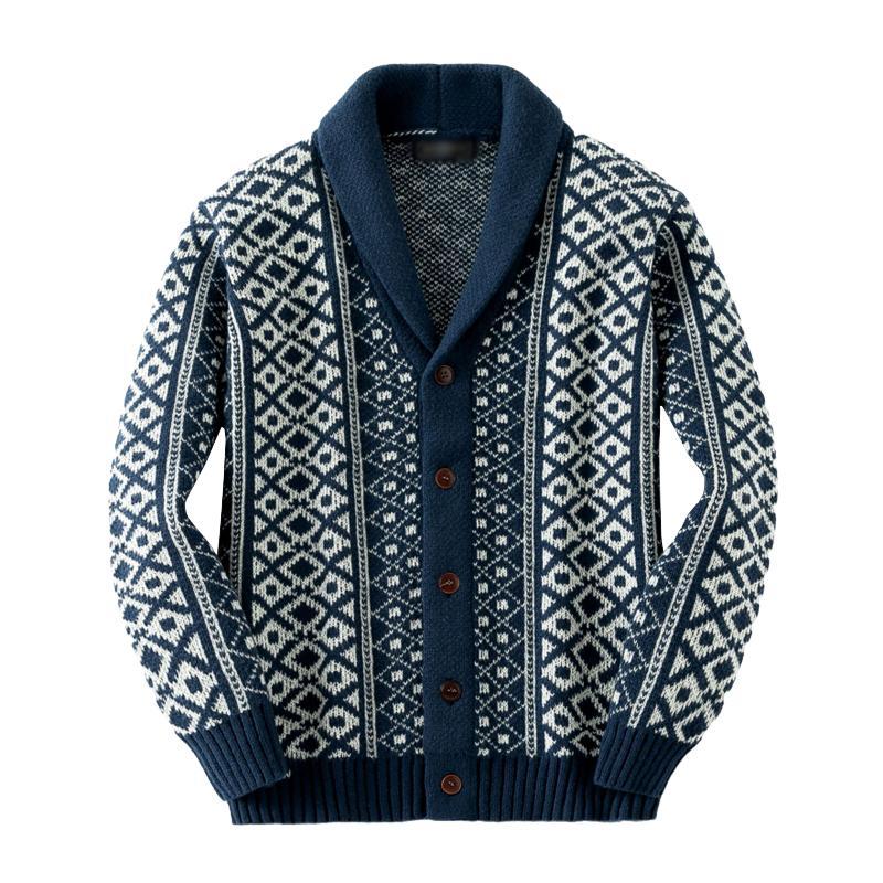 Men's Vintage Jacquard Shawl Collar Single Breasted Knit Cardigan