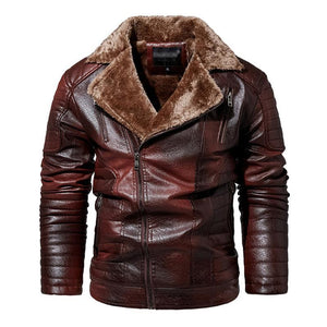 Men's Vintage PU Fleece Leather Jacket
