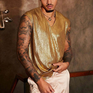 Camiseta sin mangas informal de color liso con purpurina para hombre