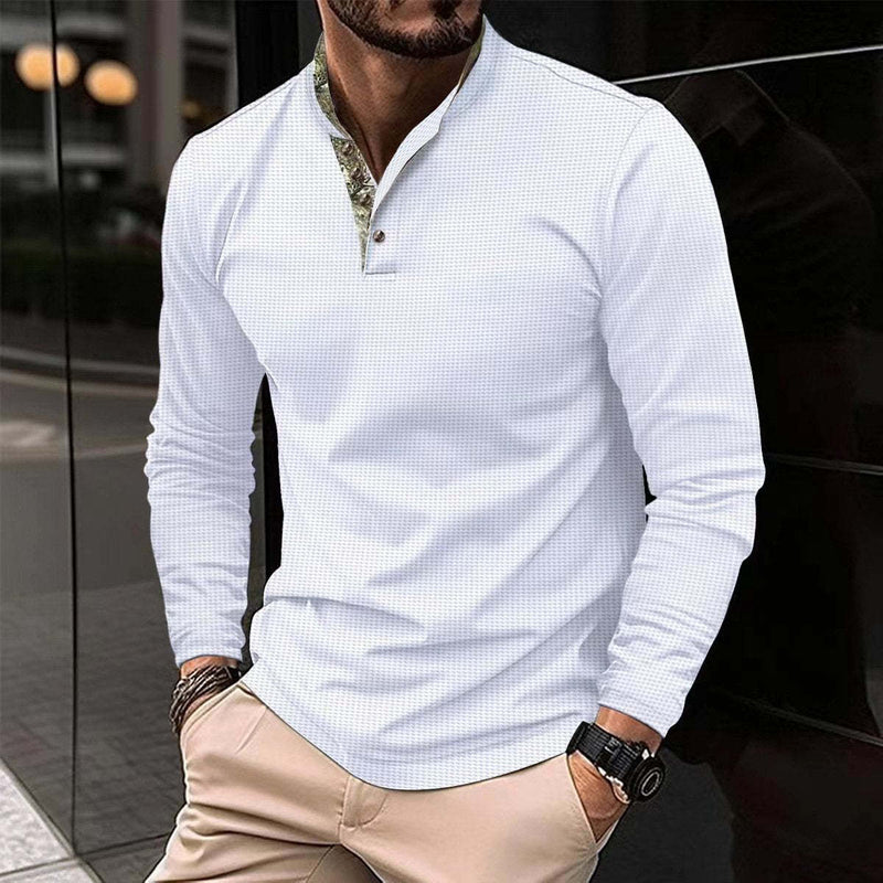 Camiseta de manga larga con bloques de color gofre para hombre