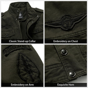 Chaqueta cargo de algodón para hombre, abrigo con bolsillos laterales, cremallera frontal, corte regular, cuello alto 