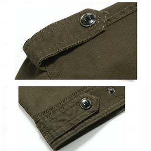 Chaqueta cargo de algodón para hombre, abrigo con bolsillos laterales, cremallera frontal, corte regular, cuello alto 