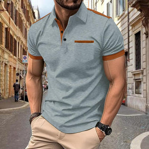 Polo de manga corta con solapa y bolsillo en el pecho con bloques de color para hombre