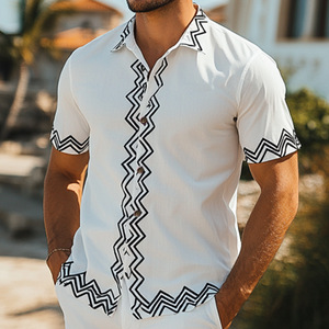 Camisa de manga corta estampada informal de moda para hombre para primavera y verano