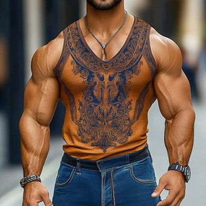 Men's Retro Ethnic Printed Round Neck Tank Top
