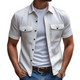 Herren Casual Comfort Baumwolle Revers Brusttasche Lose Kurzarmhemd