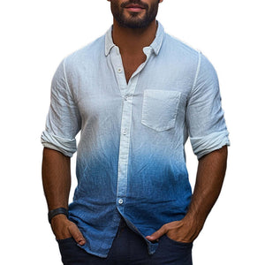 Men's Skin-friendly Blue Gradient Tie-Dye Cotton Casual Shirt
