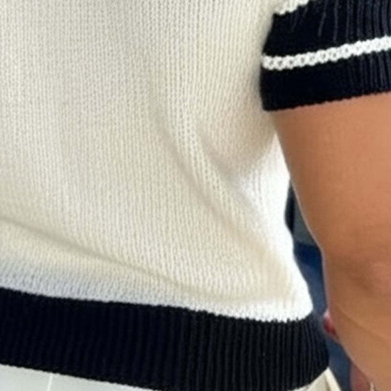 Camiseta informal de punto de manga corta con cuello en V y rayas de jacquard para hombre