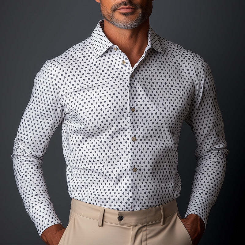 Men's Business Slim Fit Long Sleeve Printed Shirt