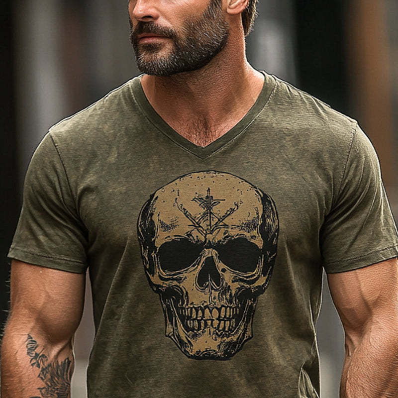 Camiseta de manga corta con estampado de calavera vintage para hombre